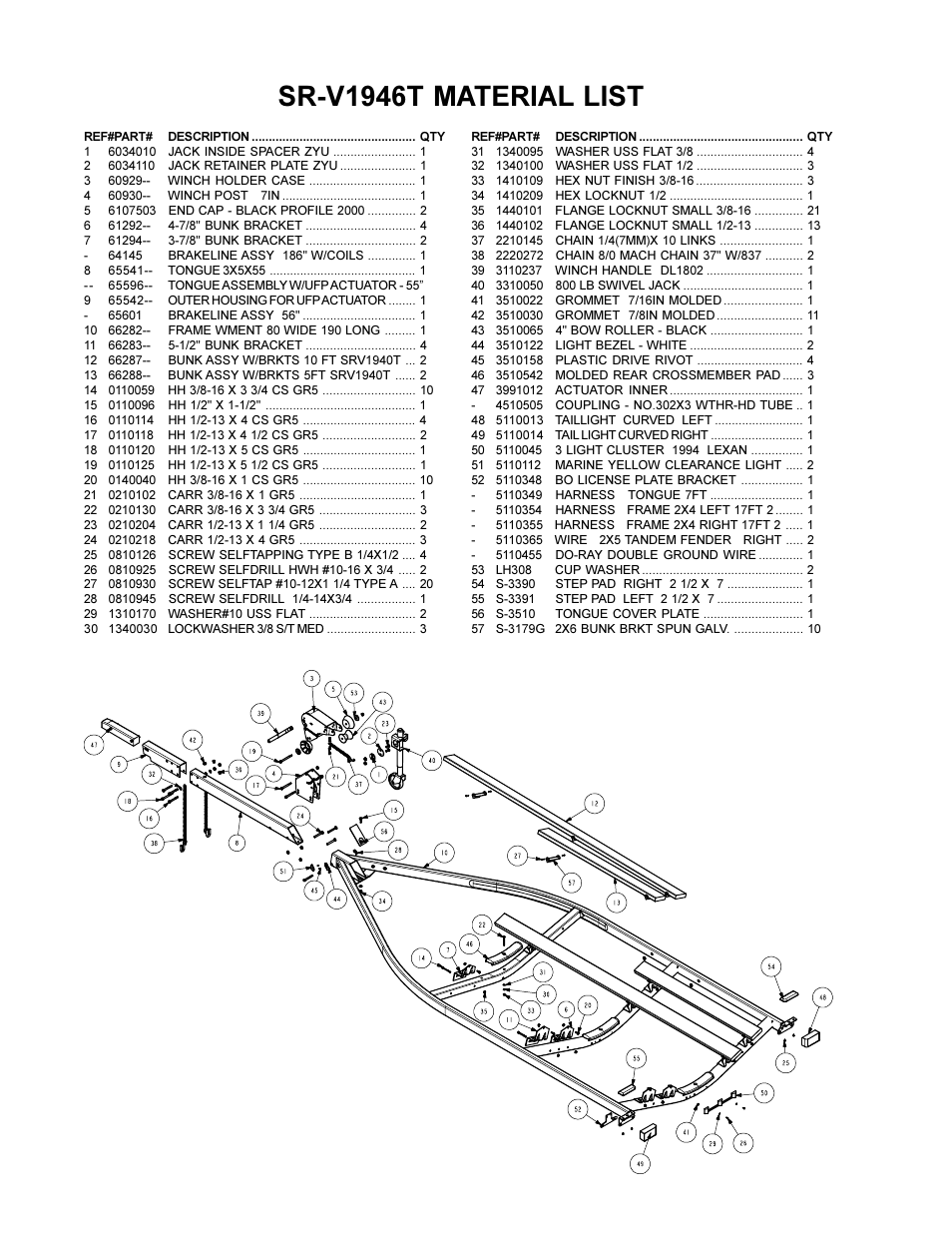Sr-v1946t material list | ShoreLand'r SR-V1946T User Manual | Page 2 / 4