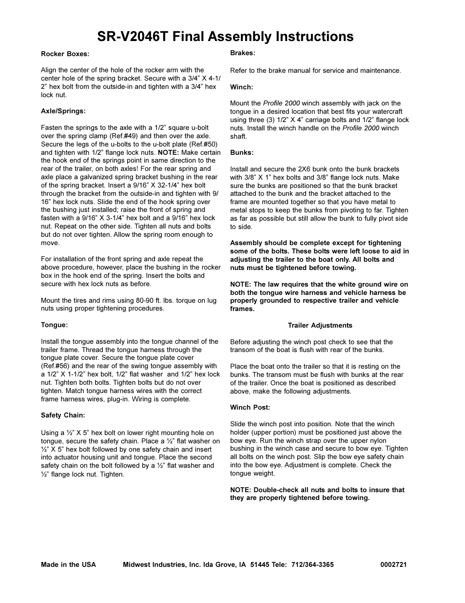 Sr-v2046t final assembly instructions | ShoreLand'r SRV2046T User Manual | Page 4 / 4