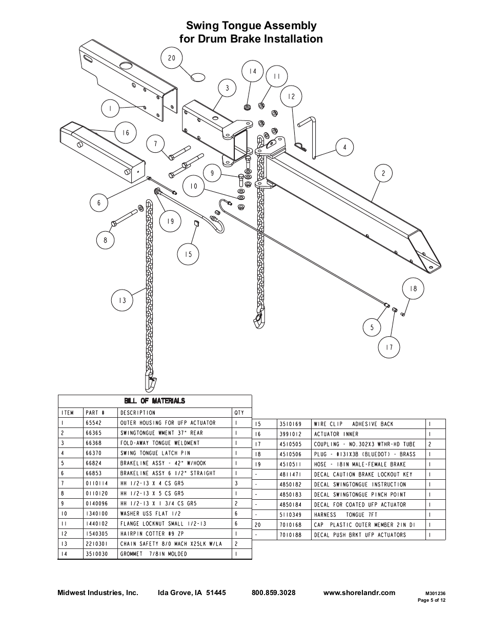 Swing tongue assembly for drum brake installation | ShoreLand'r SRV24 V.1 User Manual | Page 5 / 12