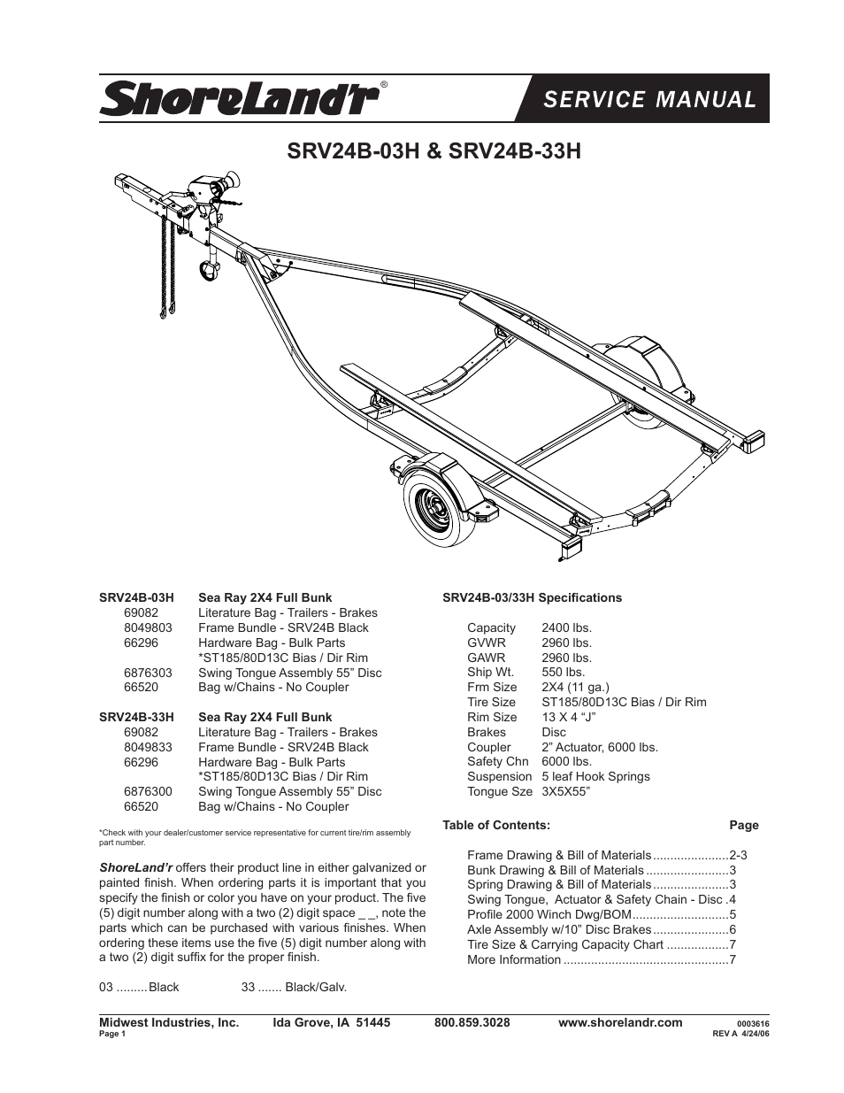 ShoreLand'r SRV24BH User Manual | 8 pages