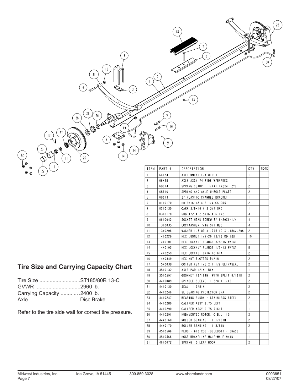 Tire size and carrying capacity chart | ShoreLand'r SRV24B-H User Manual | Page 7 / 8