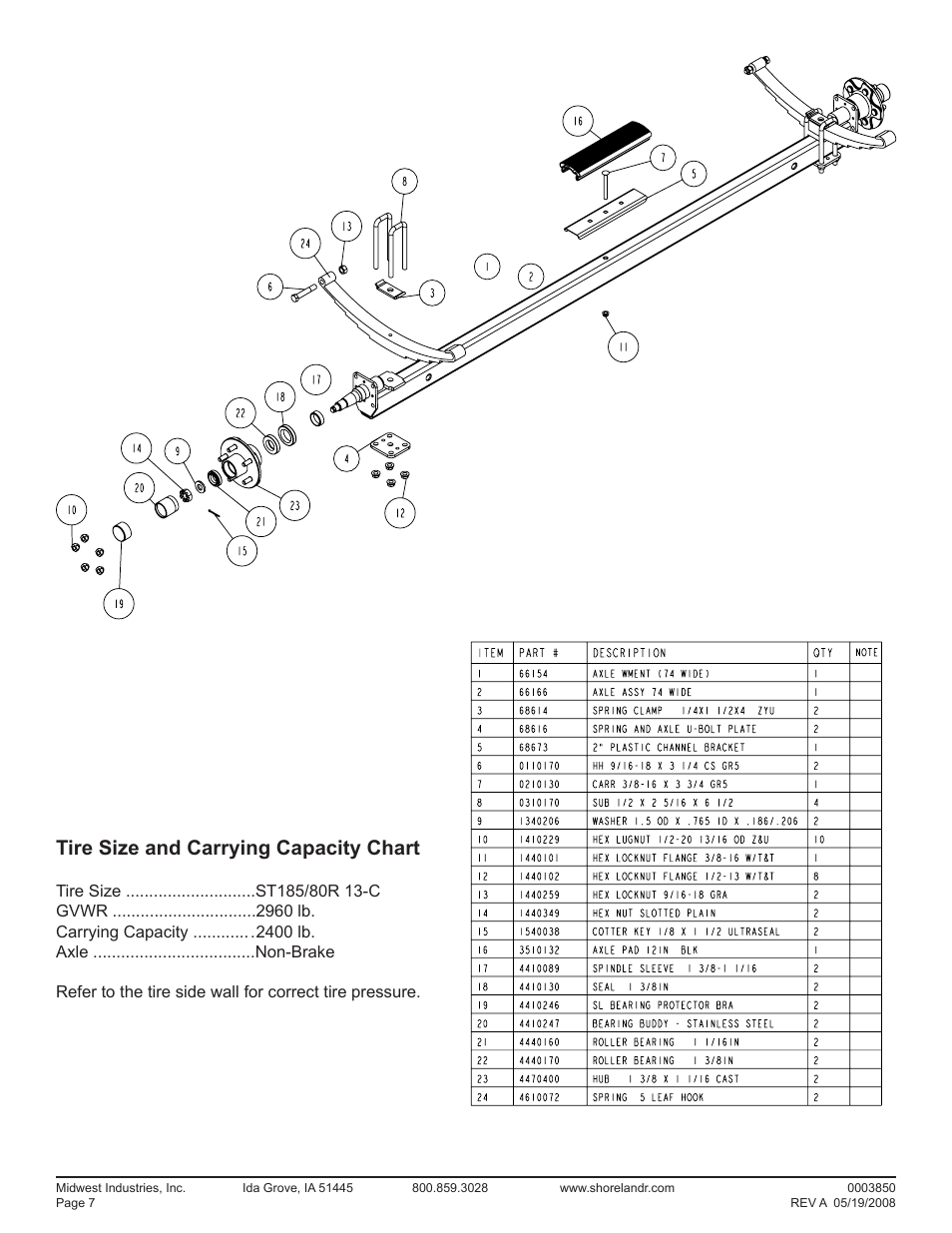 Tire size and carrying capacity chart | ShoreLand'r SRV24-H V.2 User Manual | Page 7 / 8