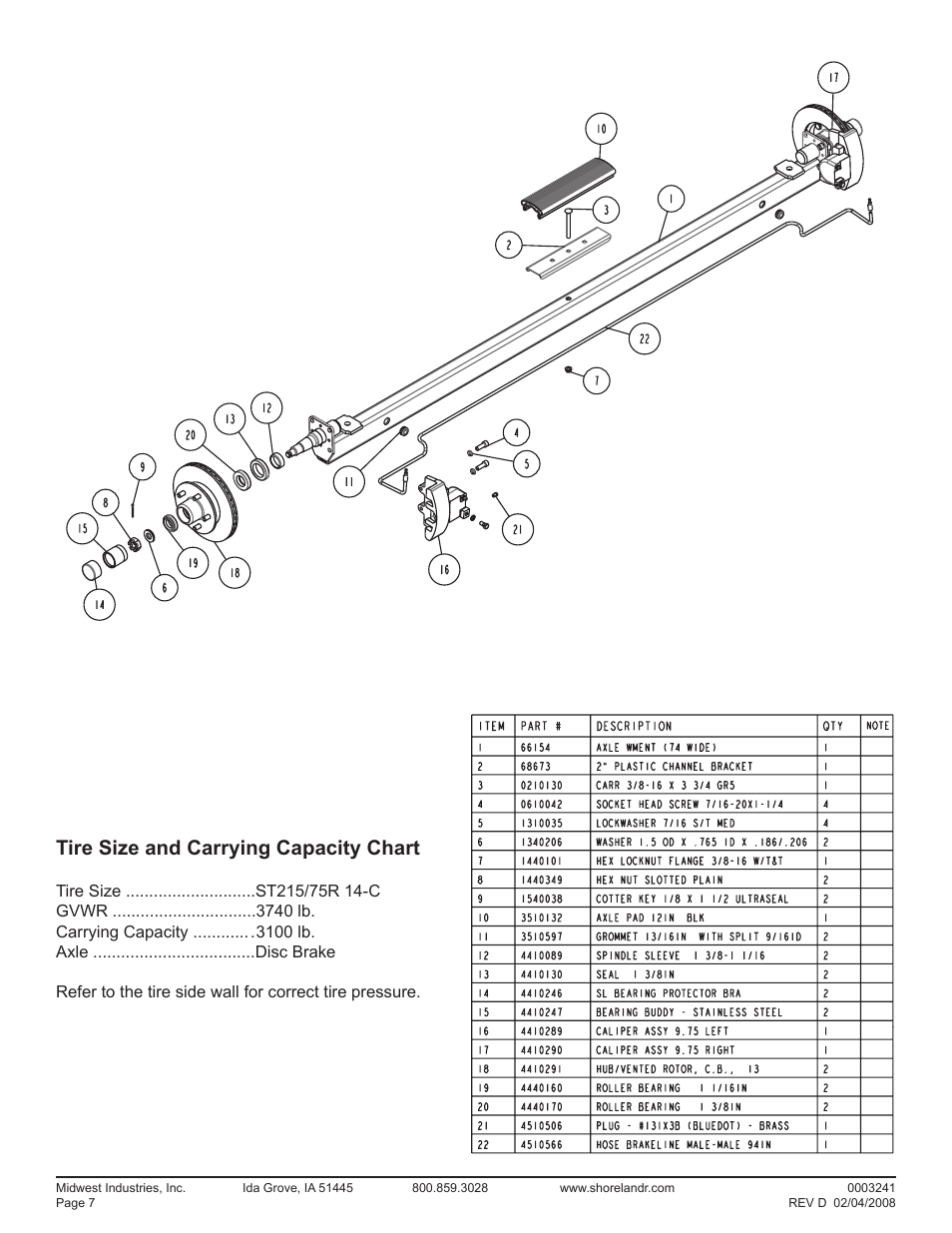 Tire size and carrying capacity chart | ShoreLand'r SRV31B V.2 User Manual | Page 7 / 8