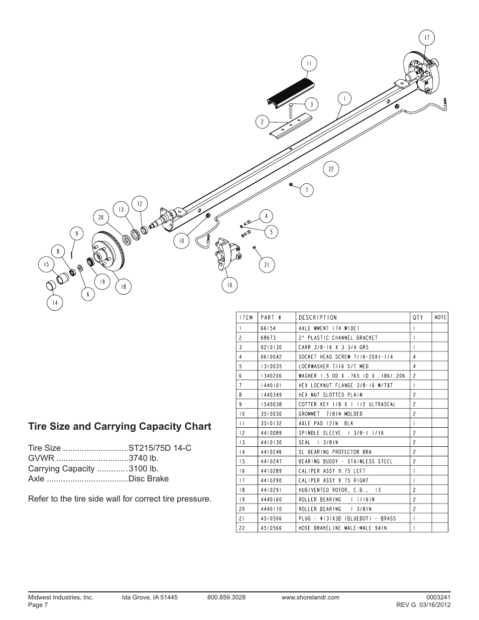 Tire size and carrying capacity chart | ShoreLand'r SRV31B V.5 User Manual | Page 7 / 8