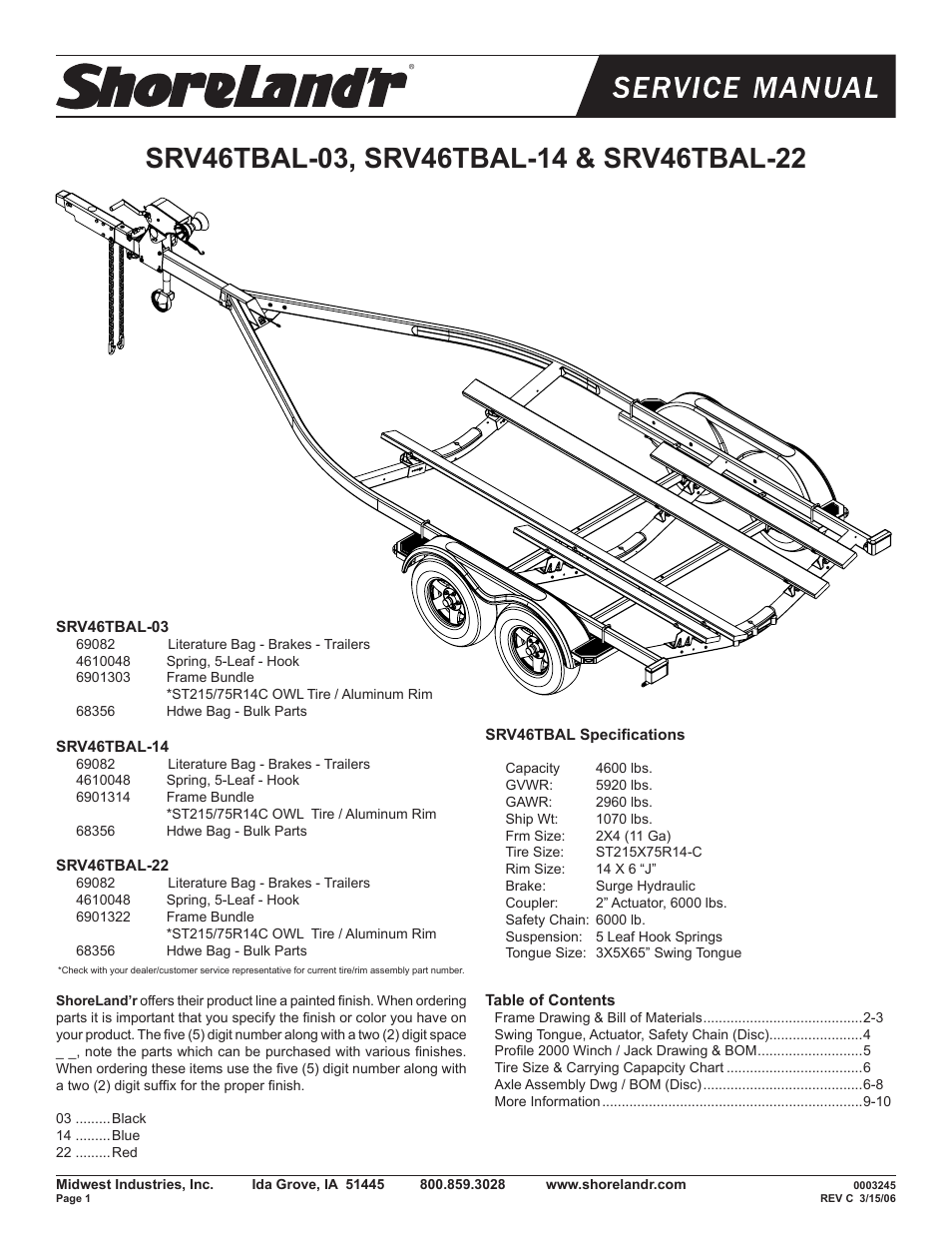 ShoreLand'r SRV46TBAL User Manual | 10 pages