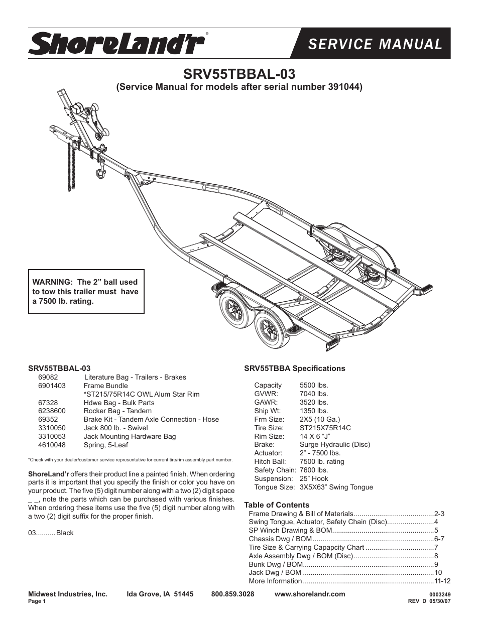 ShoreLand'r SRV55TBBAL User Manual | 12 pages