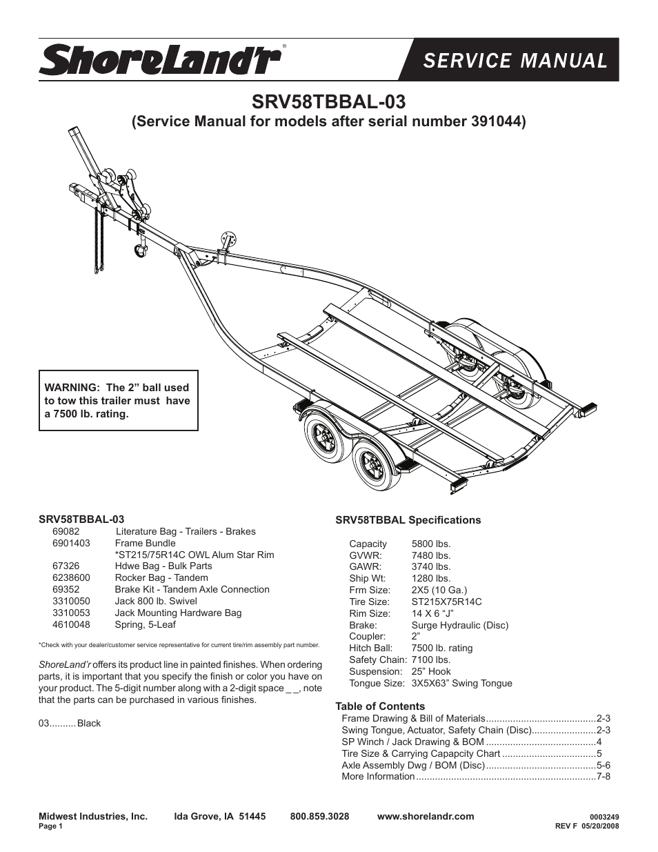 ShoreLand'r SRV58TBBAL V.1 User Manual | 10 pages