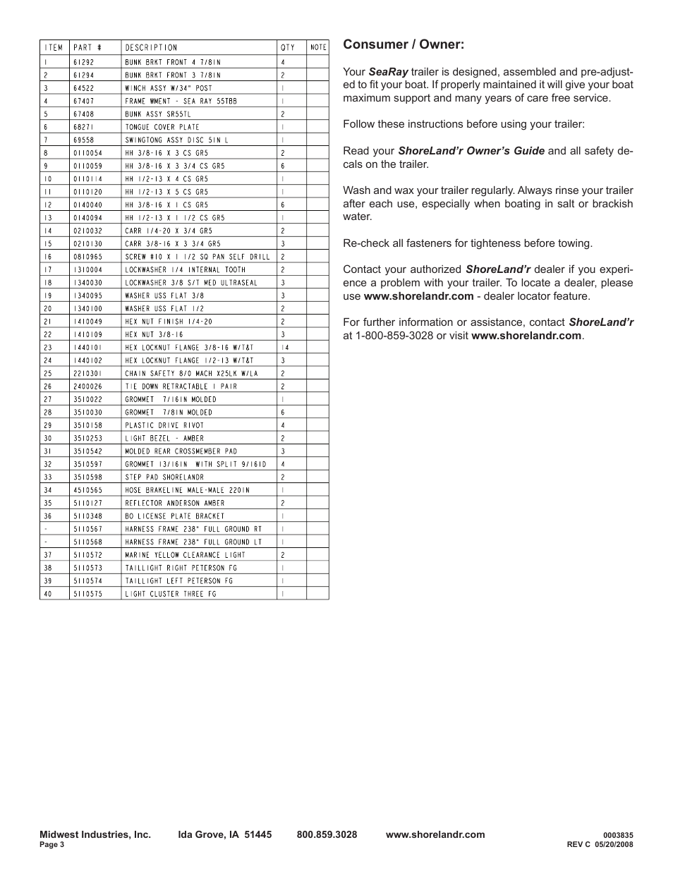 Consumer / owner | ShoreLand'r SRV58TBBL V.2 User Manual | Page 3 / 10