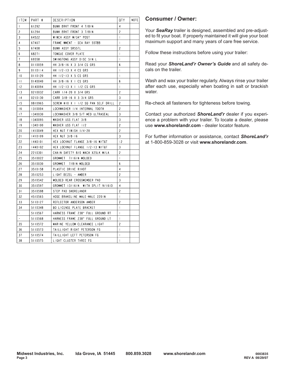 Consumer / owner | ShoreLand'r SRV55TBBL User Manual | Page 3 / 10