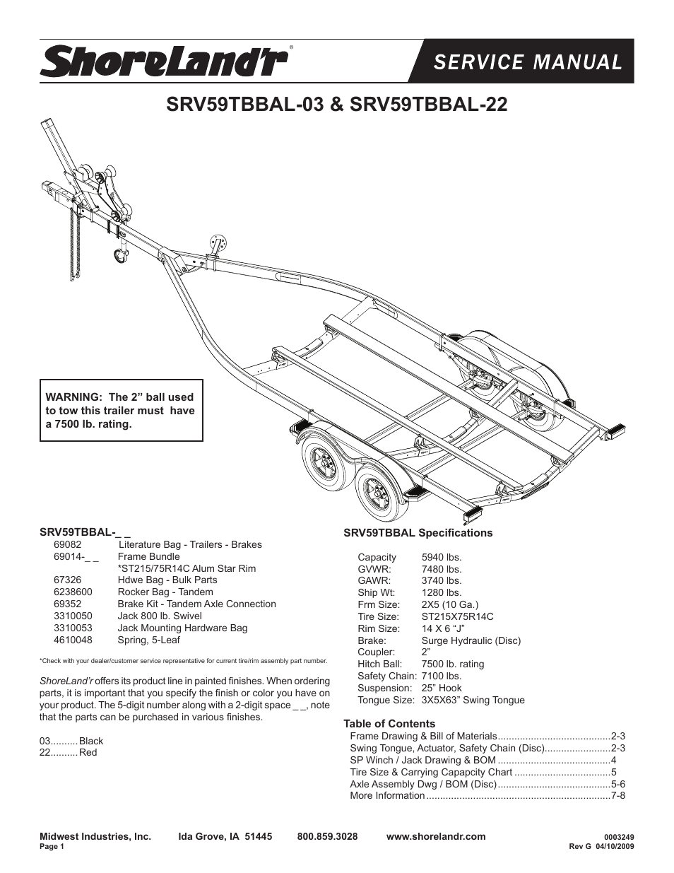 ShoreLand'r SRV59TBBAL User Manual | 10 pages