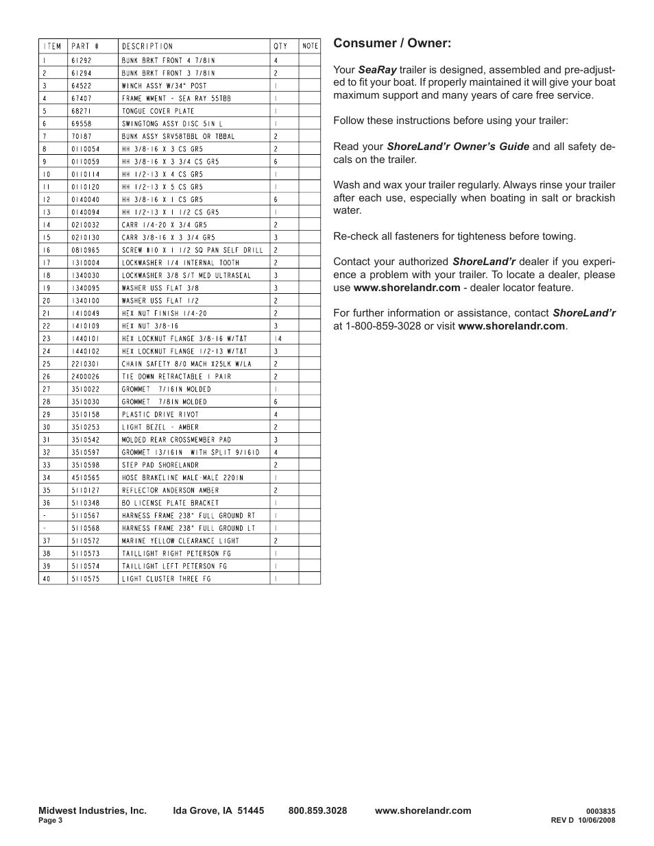 Consumer / owner | ShoreLand'r SRV59TBBL User Manual | Page 3 / 10