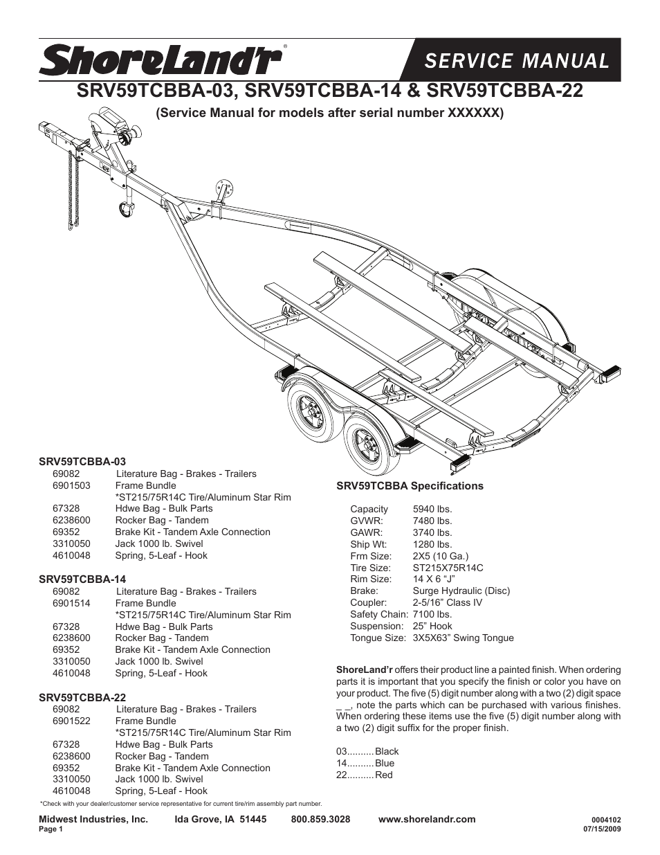 ShoreLand'r SRV59TCBBA User Manual | 9 pages
