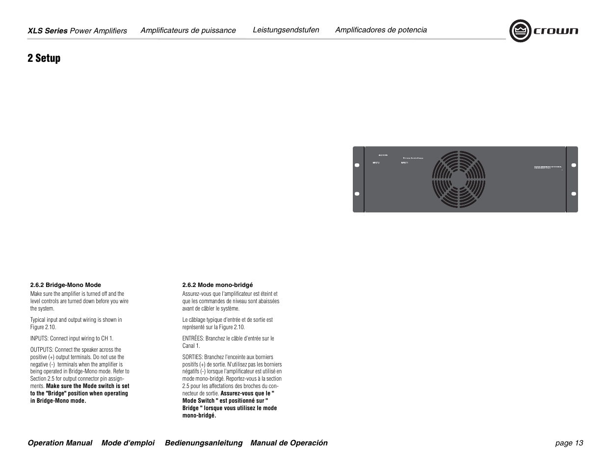 2 setup | Crown Audio XLS 5000 User Manual | Page 13 / 40