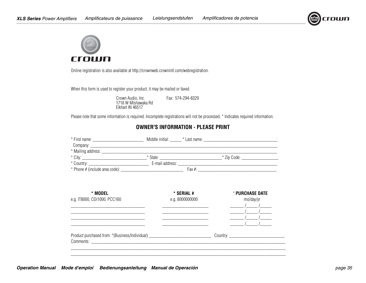 Crown Audio XLS 5000 User Manual | Page 35 / 40