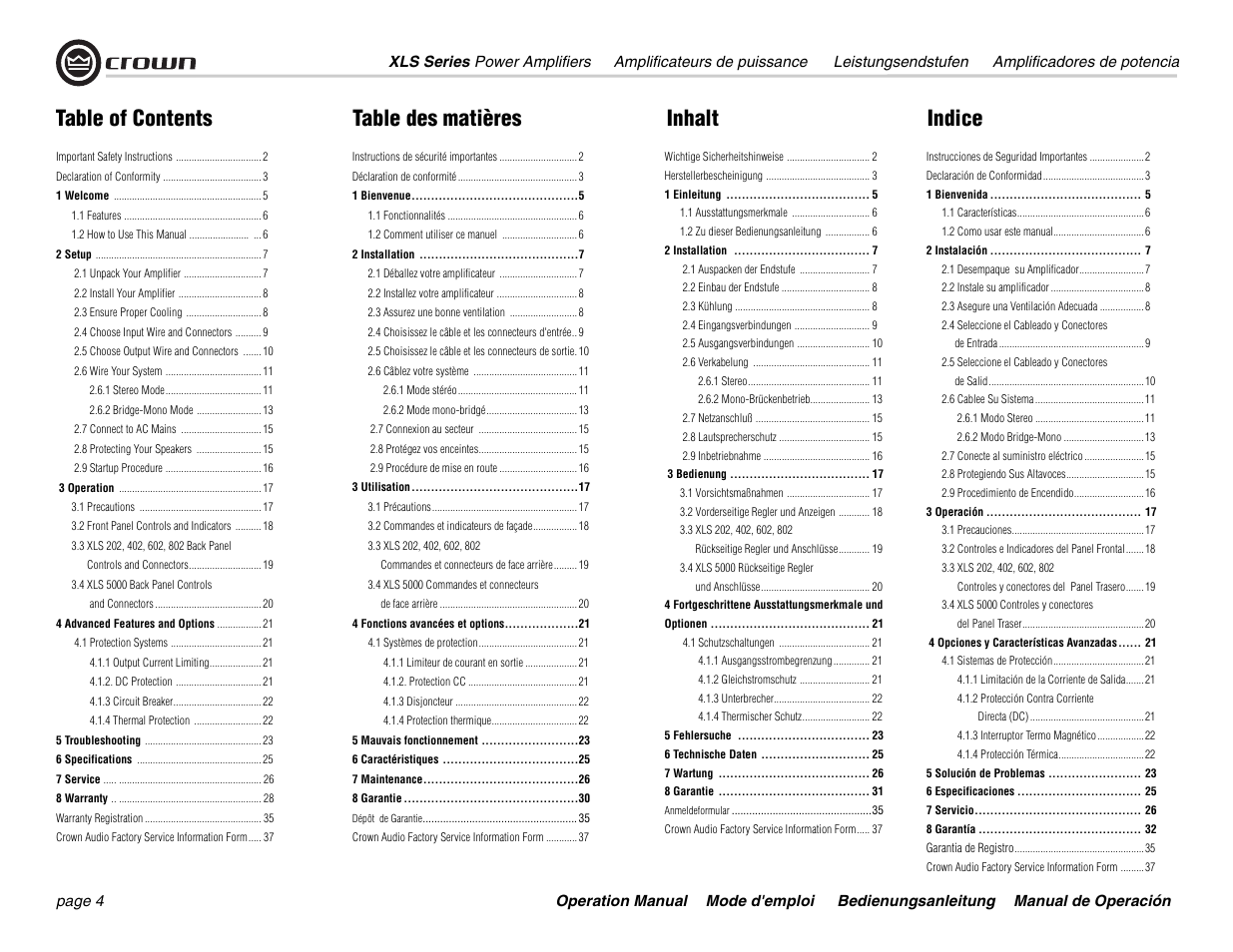 Crown Audio XLS 5000 User Manual | Page 4 / 40