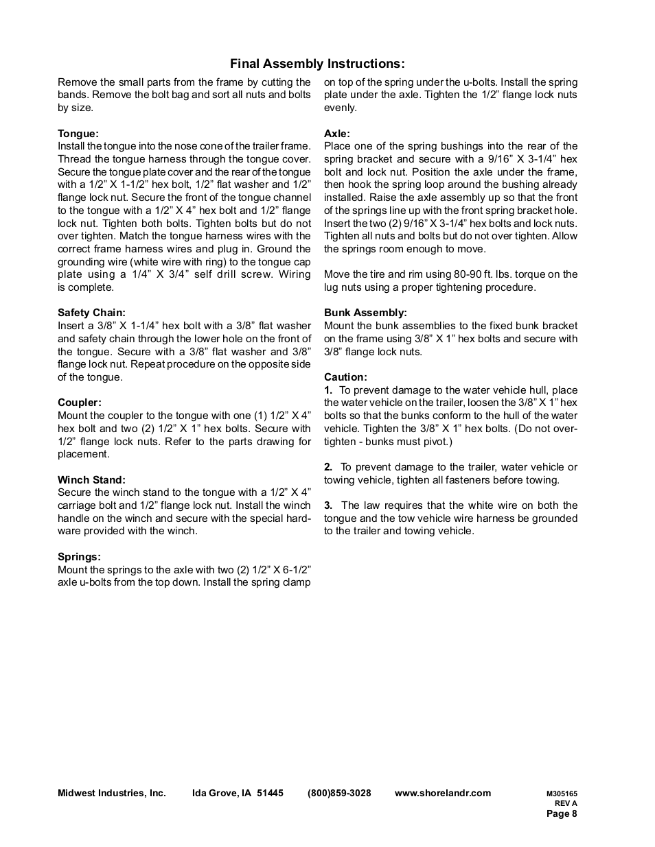 Final assembly instructions | ShoreLand'r YA-V1924 User Manual | Page 8 / 8