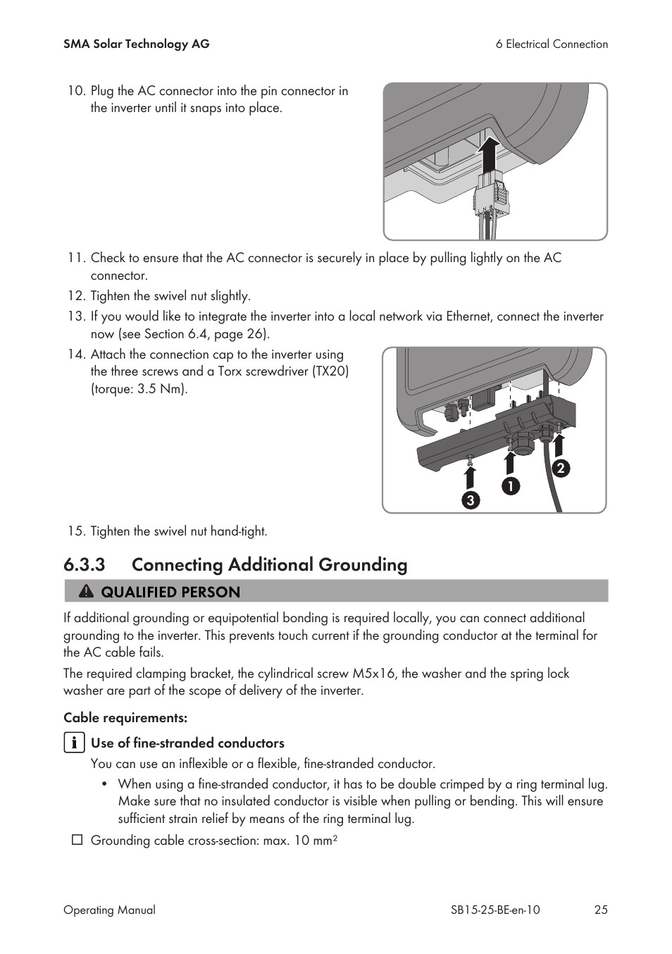 3 connecting additional grounding, Connecting additional grounding | SMA SB 1.5-1VL-40 User Manual | Page 25 / 60