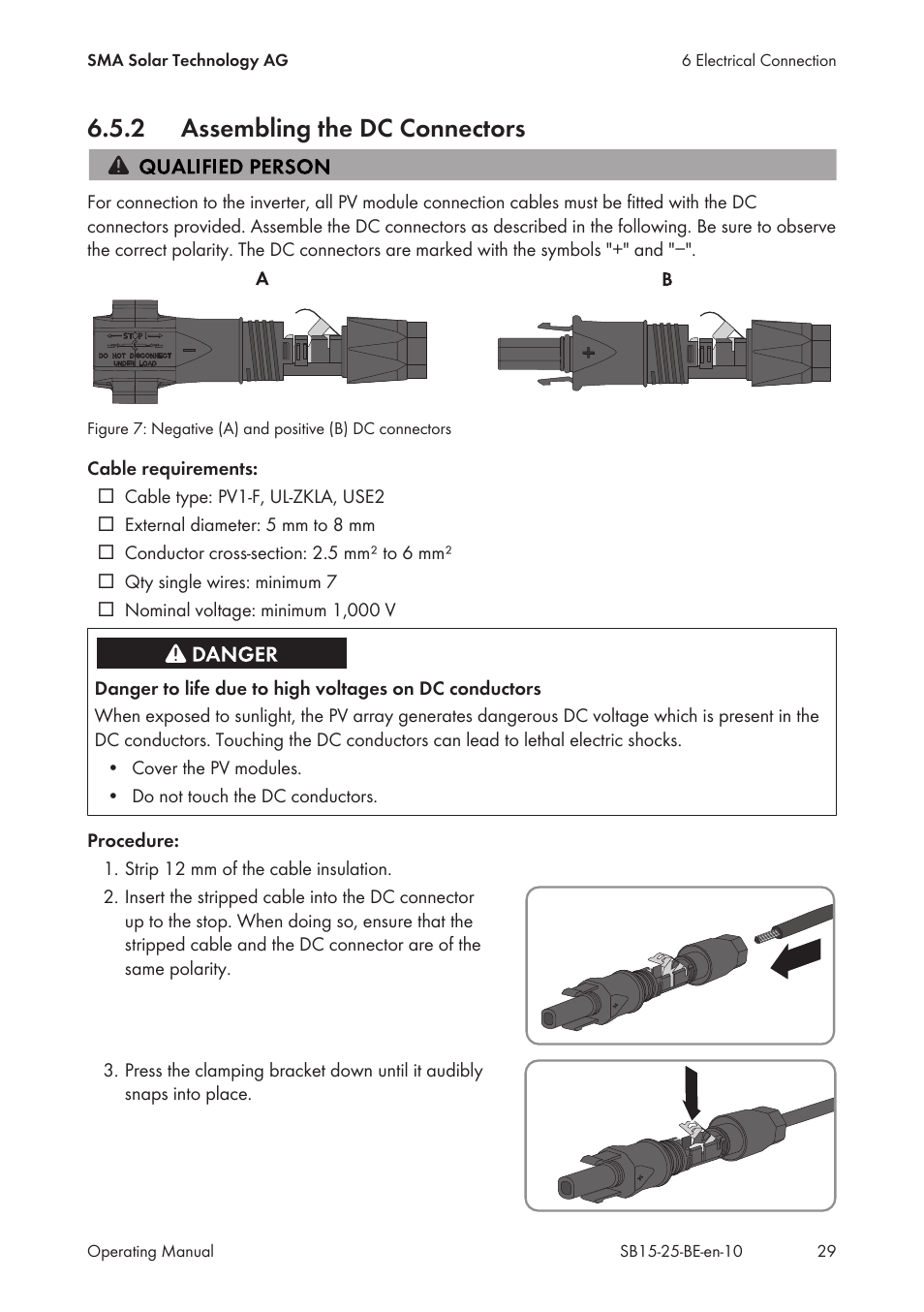 2 assembling the dc connectors, Assembling the dc connectors | SMA SB 1.5-1VL-40 User Manual | Page 29 / 60