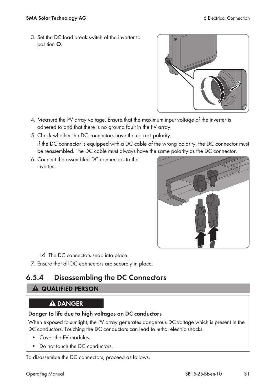 4 disassembling the dc connectors, Disassembling the dc connectors | SMA SB 1.5-1VL-40 User Manual | Page 31 / 60