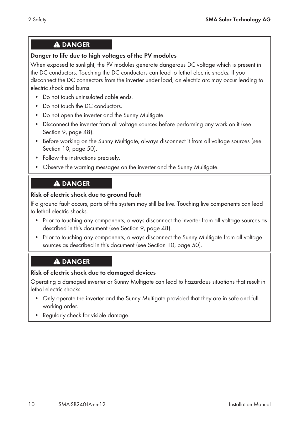SMA SB 240 User Manual | Page 10 / 78