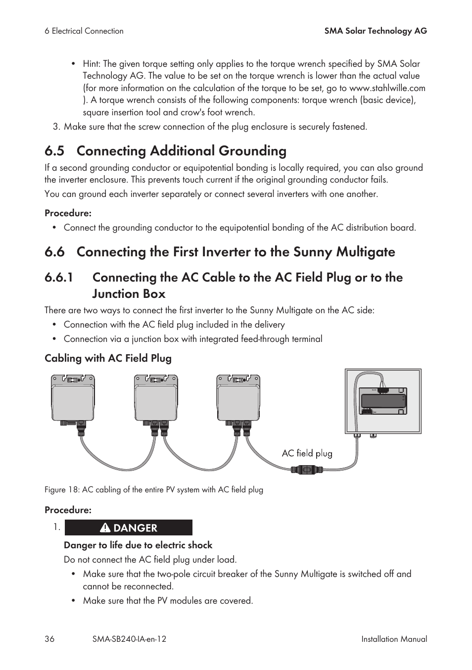 5 connecting additional grounding, Connecting additional grounding | SMA SB 240 User Manual | Page 36 / 78