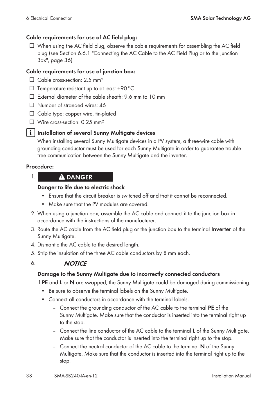 SMA SB 240 User Manual | Page 38 / 78