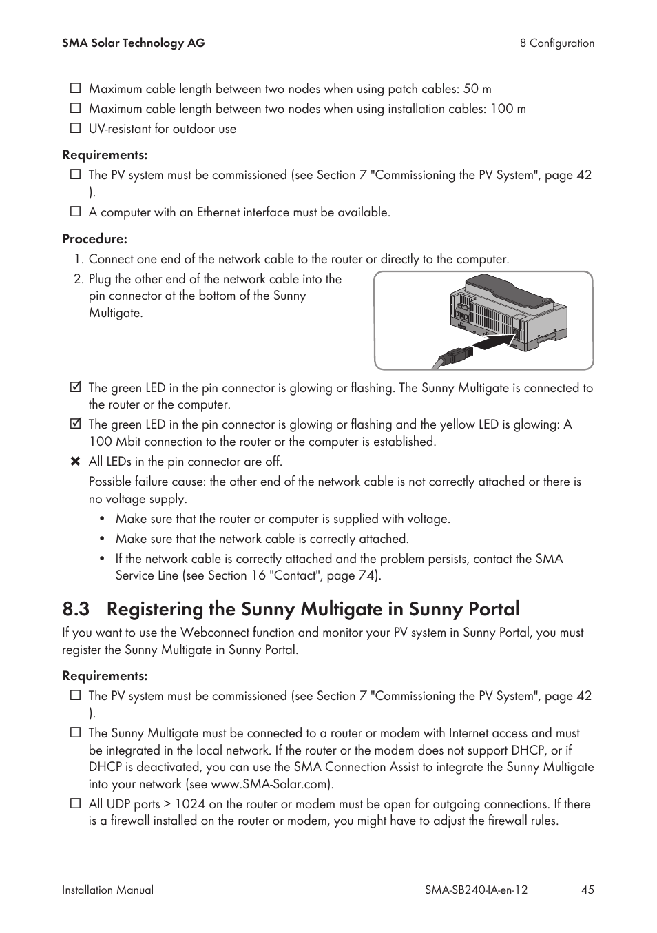 3 registering the sunny multigate in sunny portal, Registering the sunny multigate in sunny portal | SMA SB 240 User Manual | Page 45 / 78