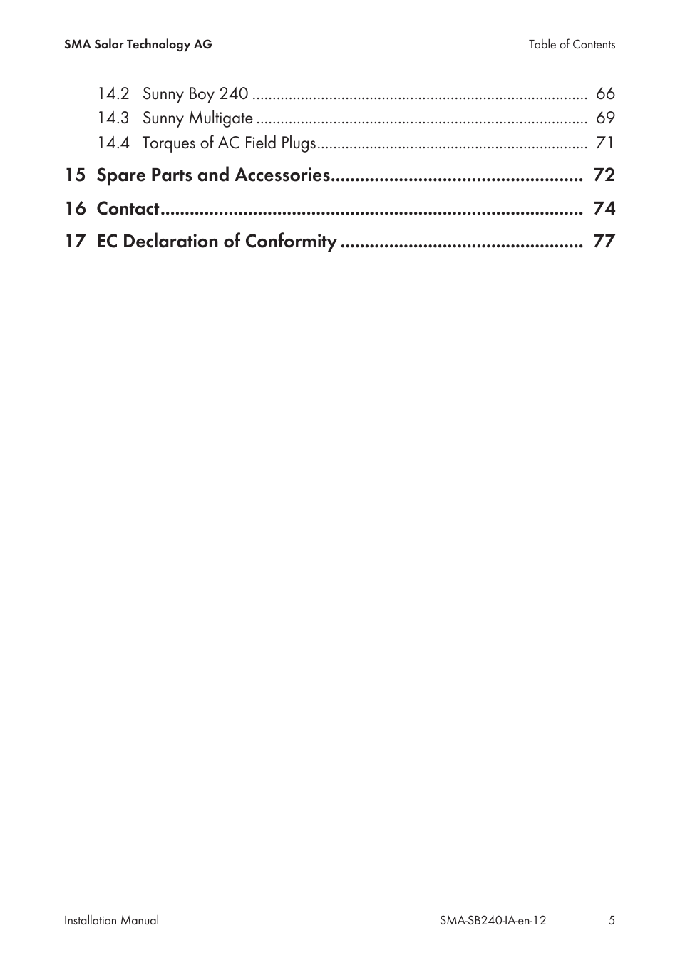 SMA SB 240 User Manual | Page 5 / 78