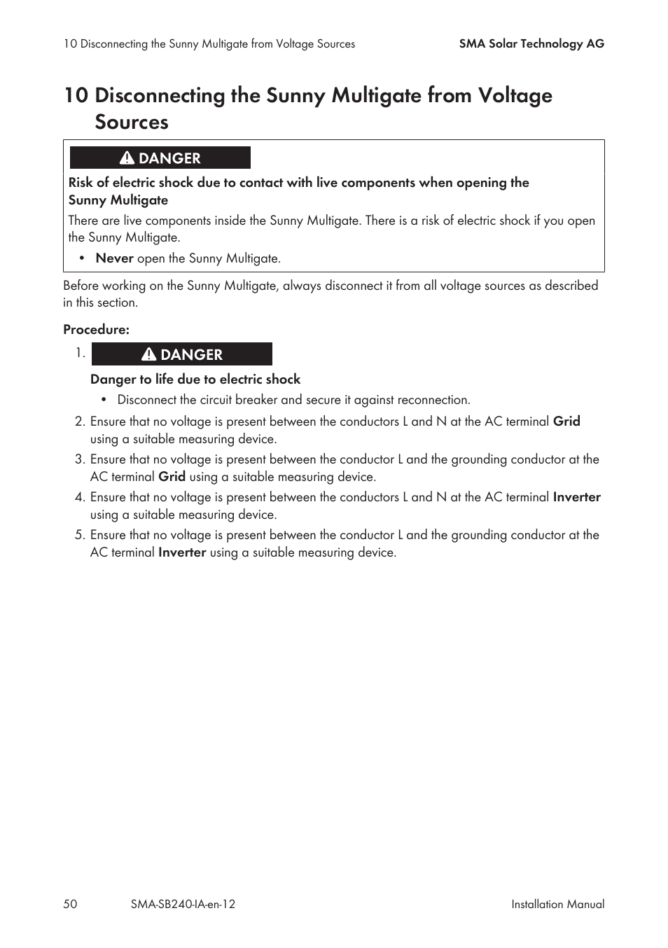 SMA SB 240 User Manual | Page 50 / 78