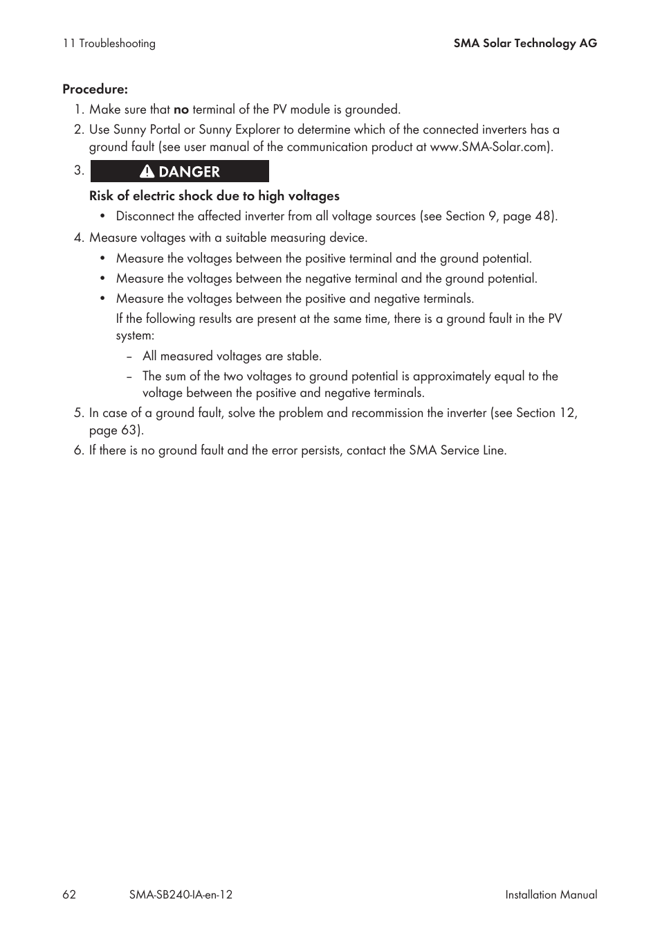 SMA SB 240 User Manual | Page 62 / 78