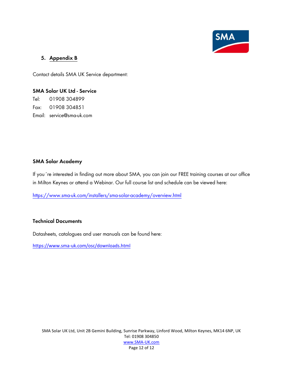 SMA FLX Pro 15 User Manual | Page 12 / 12