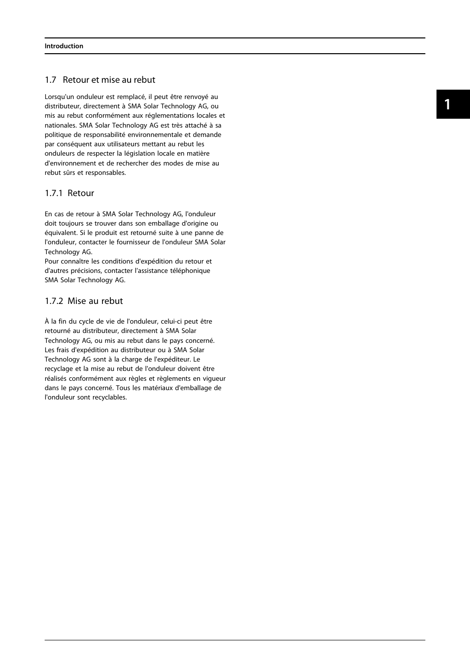 7 retour et mise au rebut, 1 retour, 2 mise au rebut | SMA FLX Series User Manual | Page 108 / 248