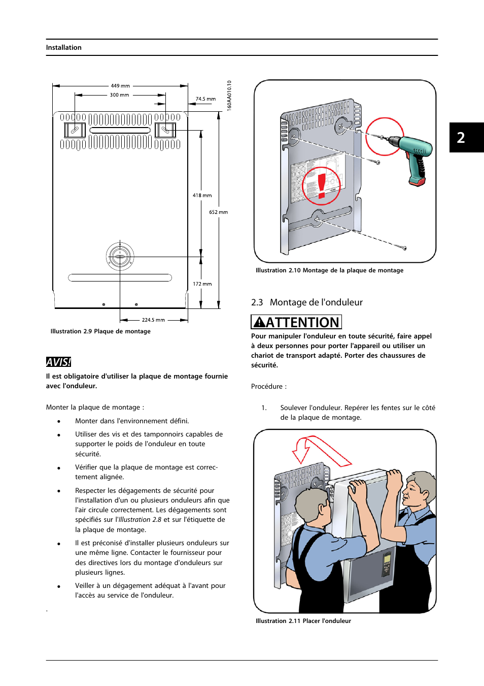 3 montage de l'onduleur, Attention, Avis | SMA FLX Series User Manual | Page 112 / 248