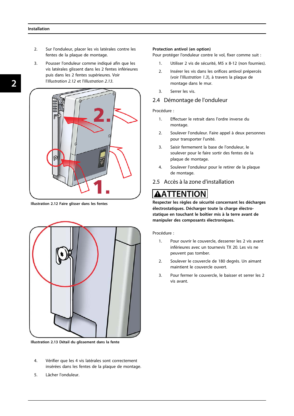 4 démontage de l'onduleur, 5 accès à la zone d'installation, Attention | SMA FLX Series User Manual | Page 113 / 248