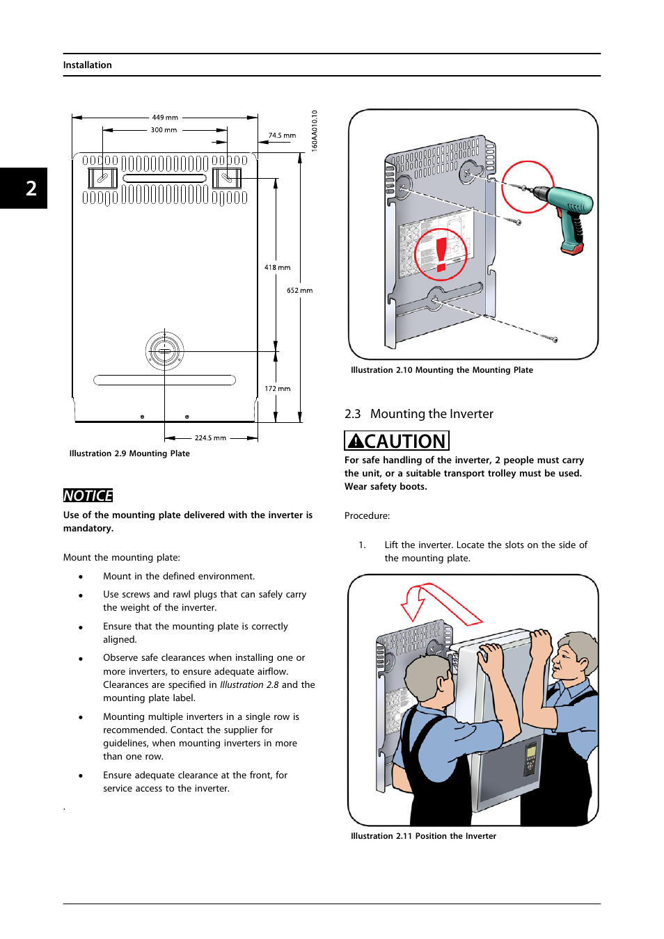 3 mounting the inverter, Caution, Notice | SMA FLX Series User Manual | Page 13 / 248