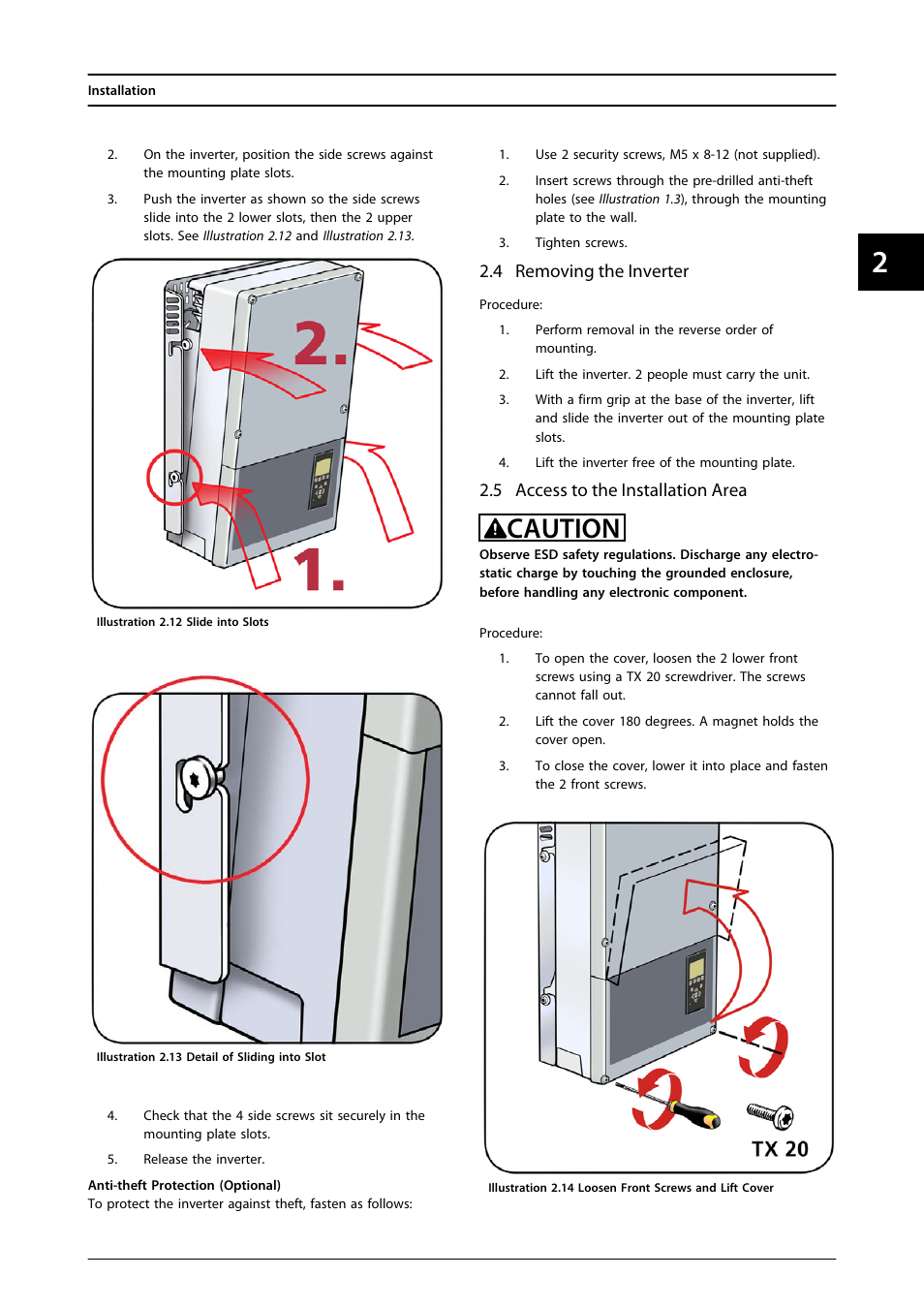 4 removing the inverter, 5 access to the installation area, Caution | SMA FLX Series User Manual | Page 14 / 248