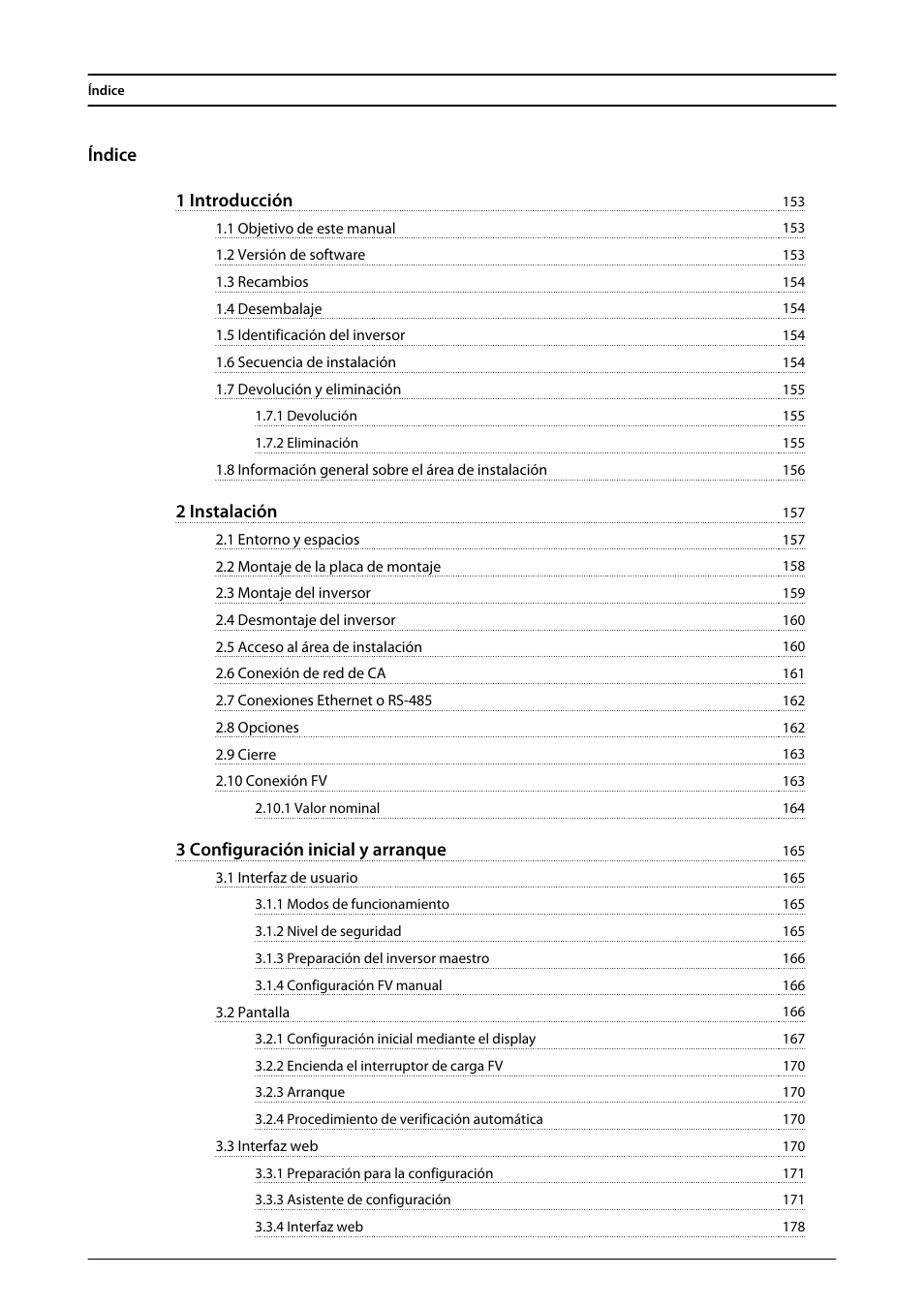 Español, Índice 1 introducción, 2 instalación | 3 configuración inicial y arranque | SMA FLX Series User Manual | Page 152 / 248