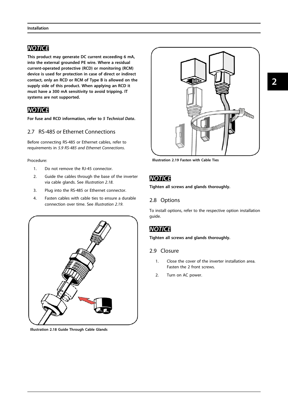 7 rs-485 or ethernet connections, 8 options, 9 closure | Notice | SMA FLX Series User Manual | Page 16 / 248