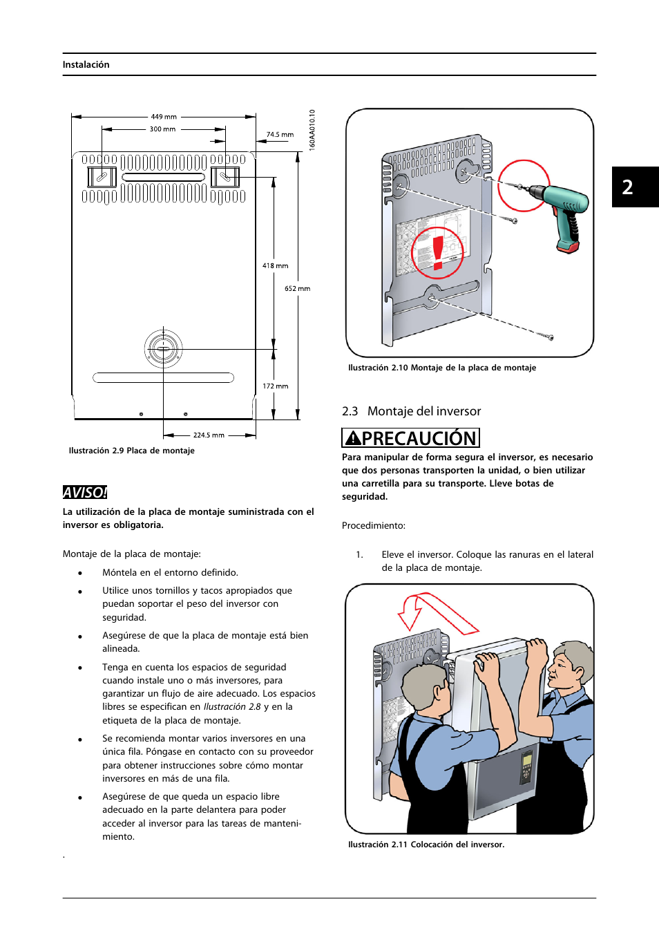 3 montaje del inversor, Precaución, Aviso | SMA FLX Series User Manual | Page 160 / 248