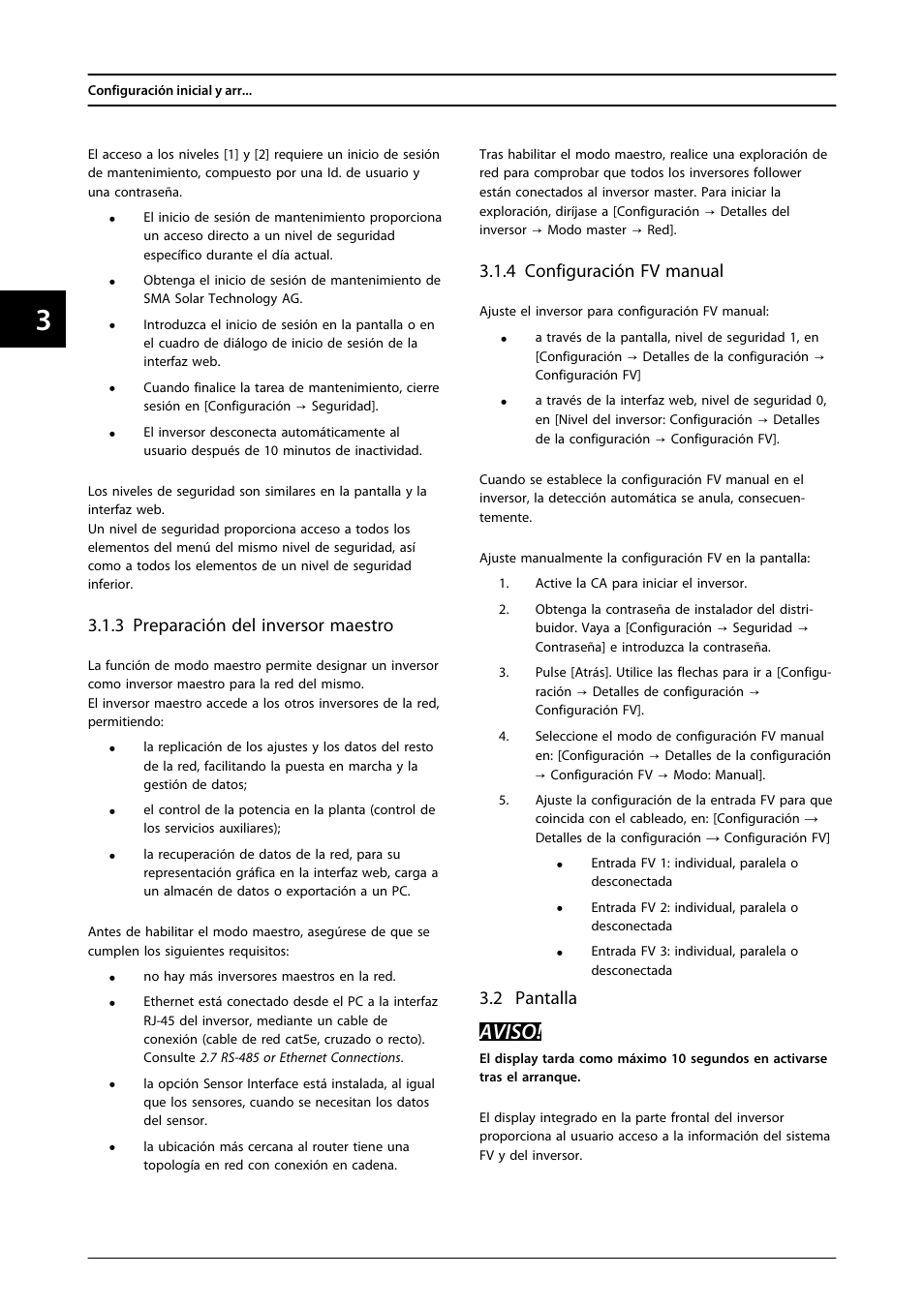 3 preparación del inversor maestro, 4 configuración fv manual, 2 pantalla | Aviso | SMA FLX Series User Manual | Page 167 / 248