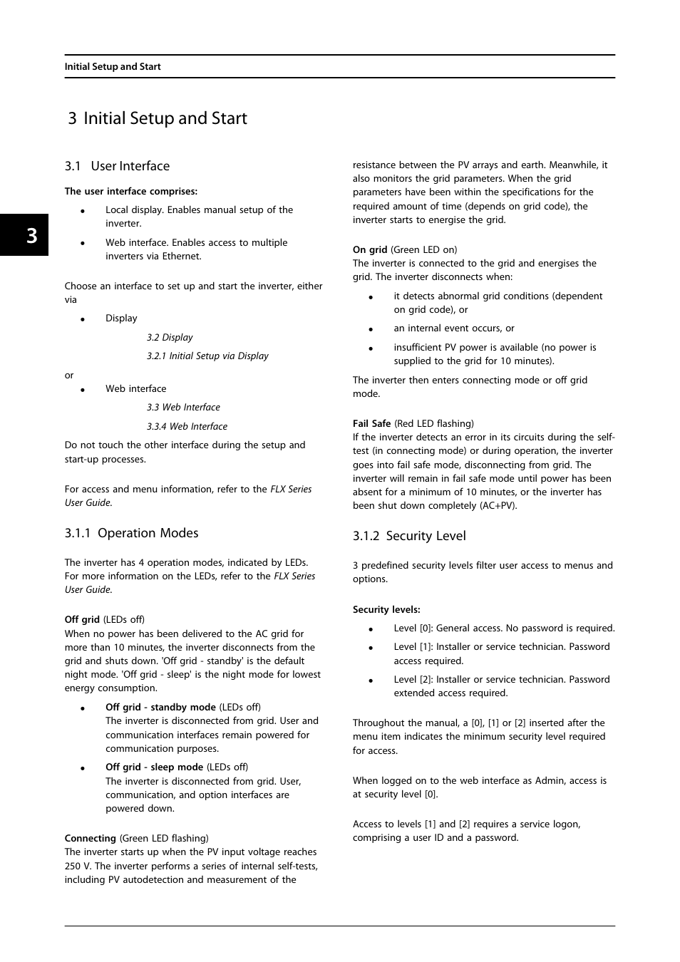 3 initial setup and start, 1 user interface, 1 operation modes | 2 security level | SMA FLX Series User Manual | Page 19 / 248
