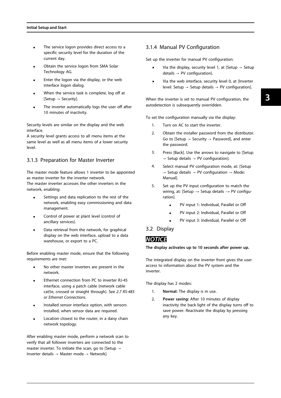 3 preparation for master inverter, 4 manual pv configuration, 2 display | Notice | SMA FLX Series User Manual | Page 20 / 248