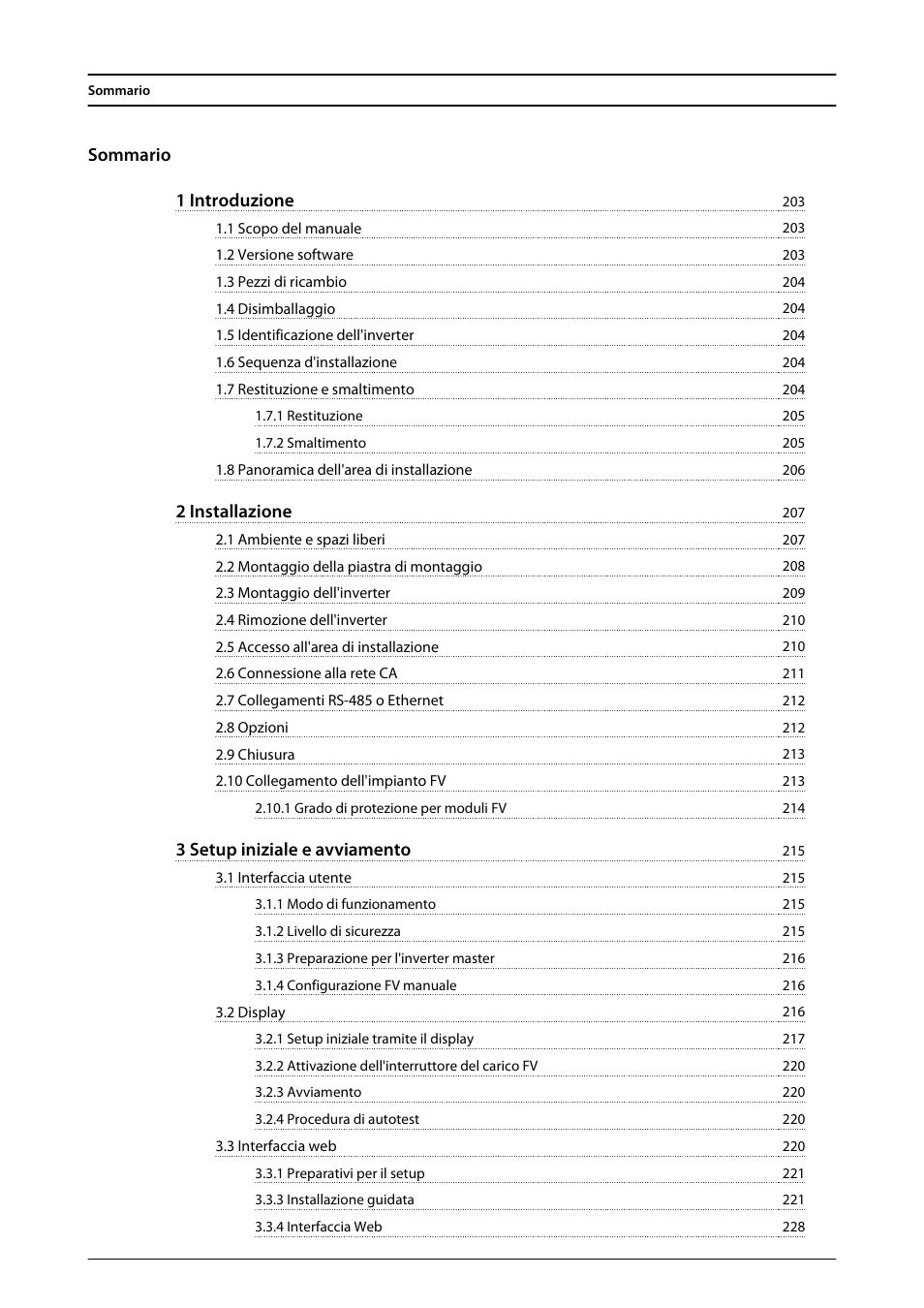 Italiano, Sommario 1 introduzione, 2 installazione | 3 setup iniziale e avviamento | SMA FLX Series User Manual | Page 202 / 248