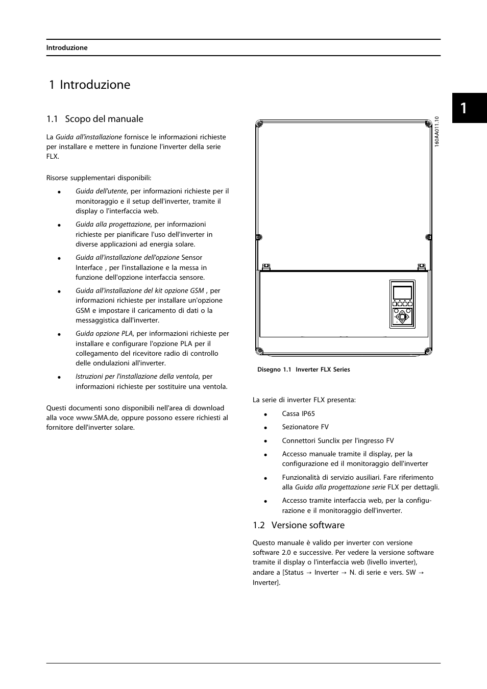 1 introduzione, 1 scopo del manuale, 2 versione software | SMA FLX Series User Manual | Page 204 / 248
