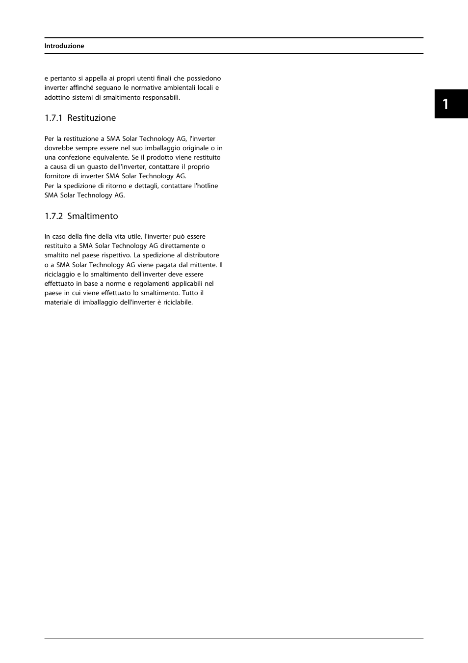 1 restituzione, 2 smaltimento | SMA FLX Series User Manual | Page 206 / 248