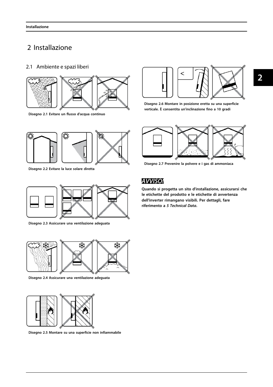 2 installazione, 1 ambiente e spazi liberi, Avviso | SMA FLX Series User Manual | Page 208 / 248