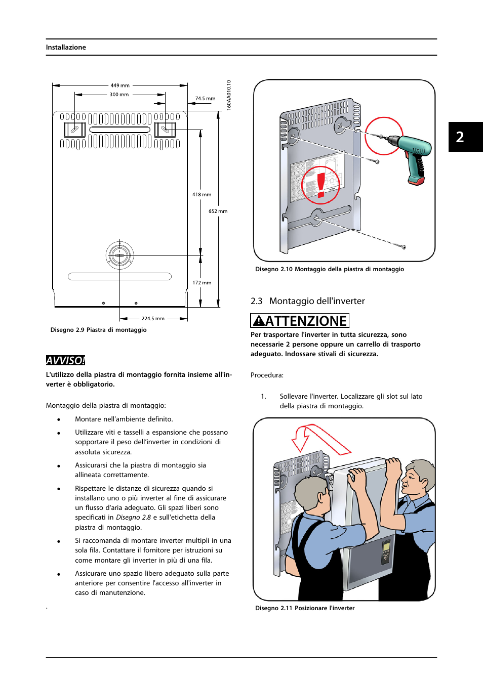 3 montaggio dell'inverter, Attenzione, Avviso | SMA FLX Series User Manual | Page 210 / 248