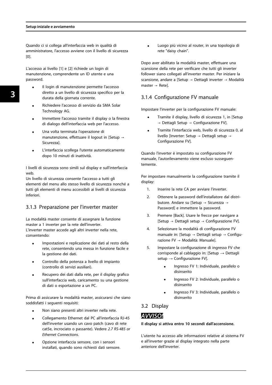 3 preparazione per l'inverter master, 4 configurazione fv manuale, 2 display | Avviso | SMA FLX Series User Manual | Page 217 / 248