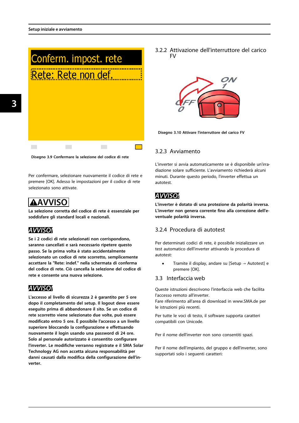 2 attivazione dell'interruttore del carico fv, 3 avviamento, 4 procedura di autotest | 3 interfaccia web, Avviso | SMA FLX Series User Manual | Page 221 / 248