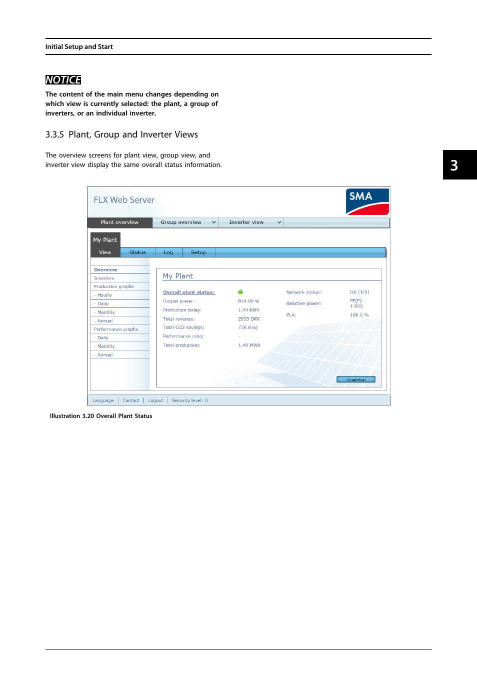 5 plant, group and inverter views, Notice | SMA FLX Series User Manual | Page 32 / 248